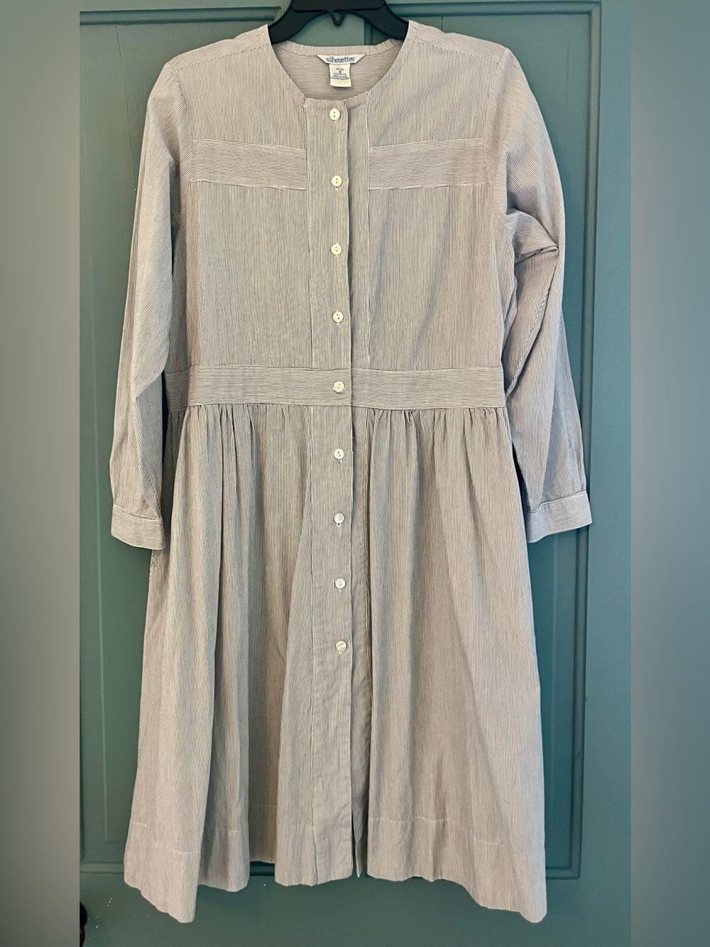 Silhouette Gray and White Striped Button-Front Midi Dress